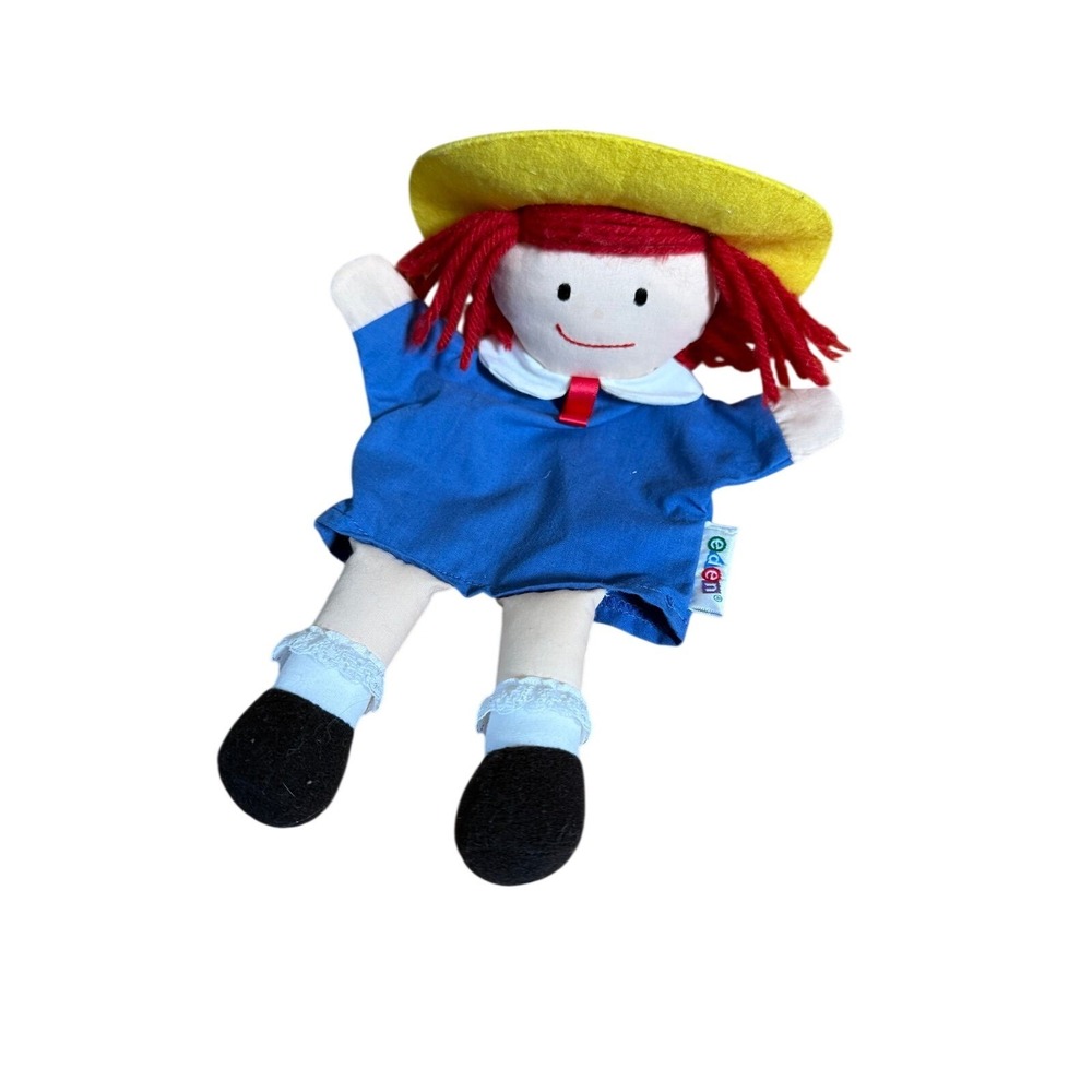 Vintage 1992 Eden Madeline hand puppet Plush Doll Blue Dress Yellow Hat